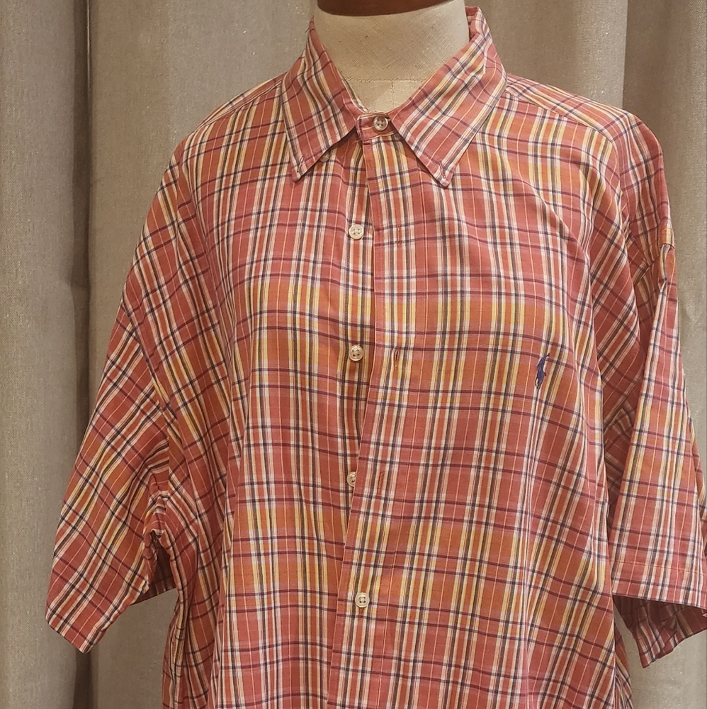 Ralph Lauren Polo Mens Short Sleeve XL Button up Shirt Red Plaid